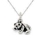 Small Antiqued Panda Bear Charm Pendant Necklace in Sterling Silver 